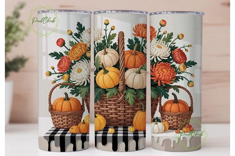 Autumn Floral Pumpkin 20oz Tumbler Wrap Sublimation PixelChick 