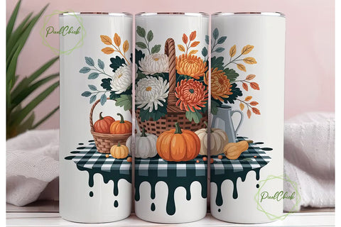 Autumn Floral Pumpkin 20oz Tumbler Wrap Sublimation PixelChick 