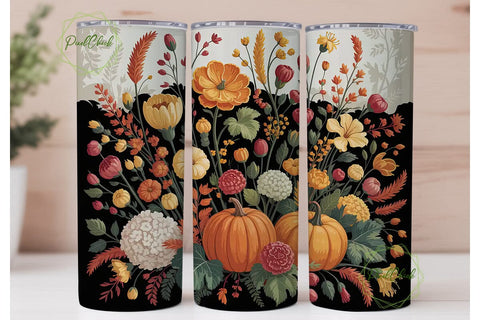 Autumn Floral Pumpkin 20oz Tumbler Wrap Sublimation PixelChick 