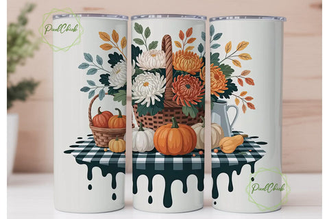 Autumn Floral Pumpkin 20oz Tumbler Wrap Sublimation PixelChick 