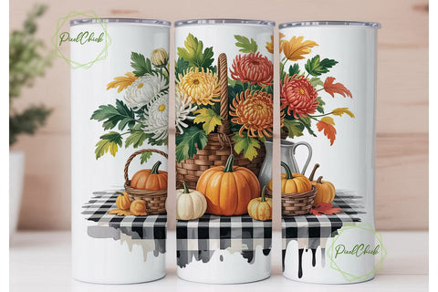 Autumn Floral Pumpkin 20oz Tumbler Wrap Sublimation PixelChick 