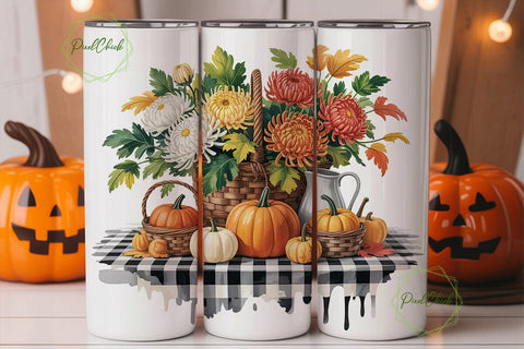 Autumn Floral Pumpkin 20oz Tumbler Wrap Sublimation PixelChick 