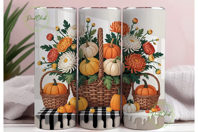 Autumn Floral Pumpkin 20oz Tumbler Wrap Sublimation PixelChick 