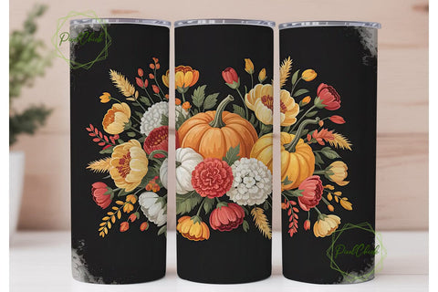 Autumn Floral Pumpkin 20oz Tumbler Wrap Sublimation PixelChick 