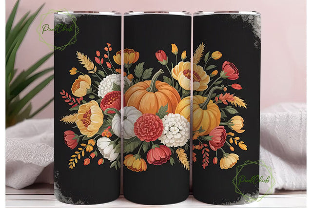 Autumn Floral Pumpkin 20oz Tumbler Wrap Sublimation PixelChick 
