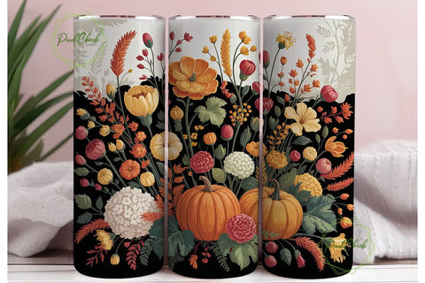 Autumn Floral Pumpkin 20oz Tumbler Wrap Sublimation PixelChick 