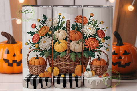 Autumn Floral Pumpkin 20oz Tumbler Wrap Sublimation PixelChick 