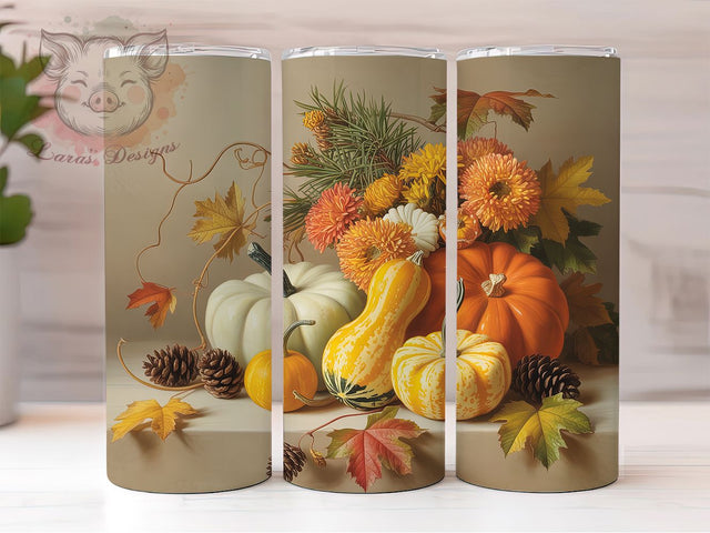 Autumn Floral Pumpkin Fall Tumbler, Fall Flower Cup Wrap, 20Oz Sublimation Design, Rustic Autumn Coffee Mug, Farmhouse Fall Drinkware, Pumpkin Floral Gift, Harvest Season Tumbler Sublimation Lara' s Designs 