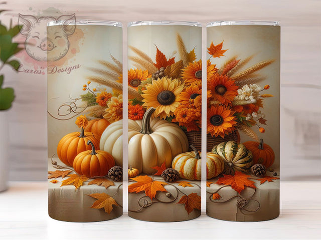 Autumn Floral Pumpkin Fall Tumbler, Fall Flower Cup Wrap, 20Oz Sublimation Design, Rustic Autumn Coffee Mug, Farmhouse Fall Drinkware, Pumpkin Floral Gift, Harvest Season Tumbler Sublimation Lara' s Designs 