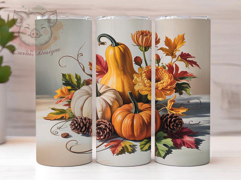 Autumn Floral Pumpkin Fall Tumbler, Fall Flower Cup Wrap, 20Oz Sublimation Design, Rustic Autumn Coffee Mug, Farmhouse Fall Drinkware, Pumpkin Floral Gift, Harvest Season Tumbler Sublimation Lara' s Designs 