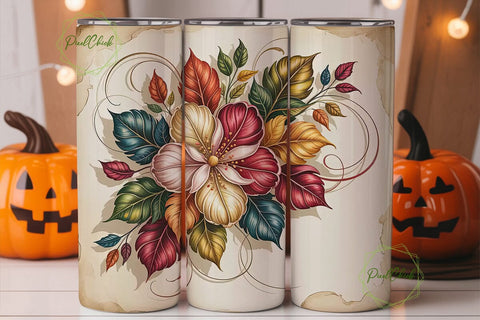 Autumn Floral Vintage 20oz Tumbler Wrap Sublimation PixelChick 