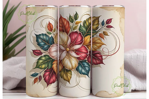 Autumn Floral Vintage 20oz Tumbler Wrap Sublimation PixelChick 
