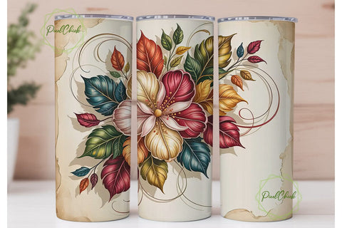 Autumn Floral Vintage 20oz Tumbler Wrap Sublimation PixelChick 