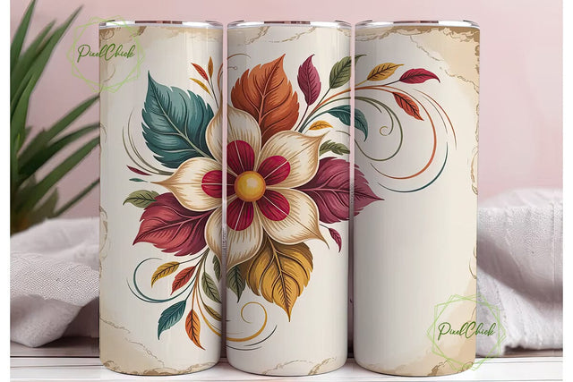 Autumn Floral Vintage 20oz Tumbler Wrap Sublimation PixelChick 