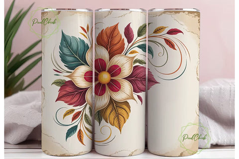 Autumn Floral Vintage 20oz Tumbler Wrap Sublimation PixelChick 