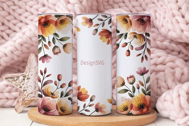 Autumn Floral Watercolor 20oz Tumbler Sublimation DesignSVG 