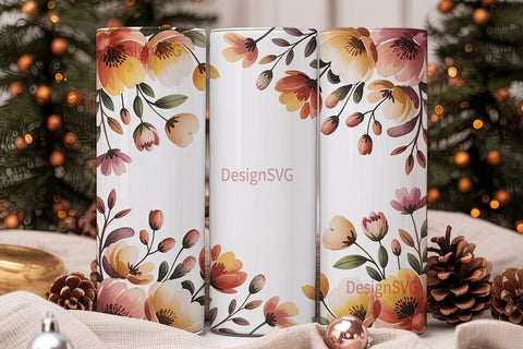 Autumn Floral Watercolor 20oz Tumbler Sublimation DesignSVG 