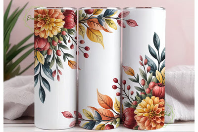 Autumn Floral Watercolor 20oz Tumbler Sublimation PixelChick 
