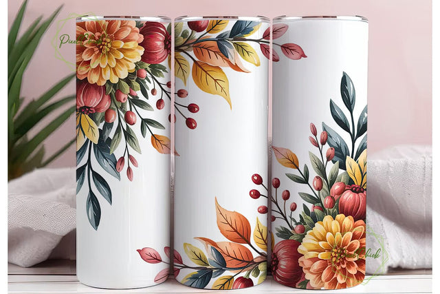 Autumn Floral Watercolor 20oz Tumbler Sublimation PixelChick 