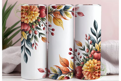 Autumn Floral Watercolor 20oz Tumbler Sublimation PixelChick 