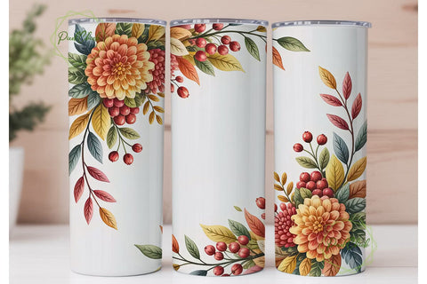Autumn Floral Watercolor 20oz Tumbler Sublimation PixelChick 