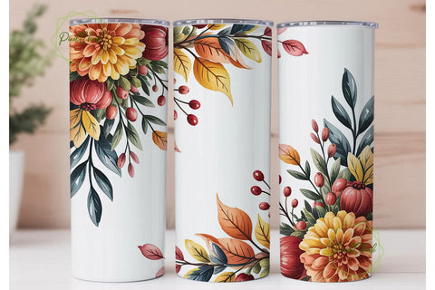 Autumn Floral Watercolor 20oz Tumbler Sublimation PixelChick 