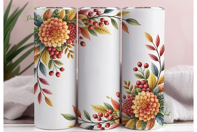 Autumn Floral Watercolor 20oz Tumbler Sublimation PixelChick 