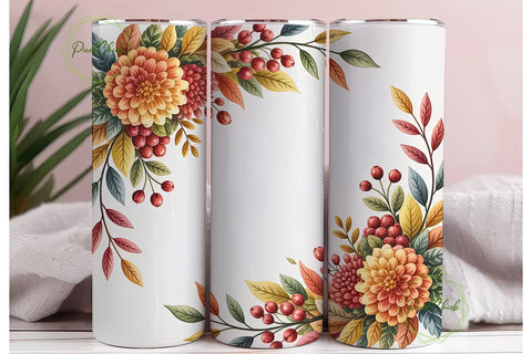 Autumn Floral Watercolor 20oz Tumbler Sublimation PixelChick 