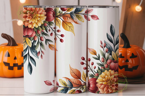 Autumn Floral Watercolor 20oz Tumbler Sublimation PixelChick 