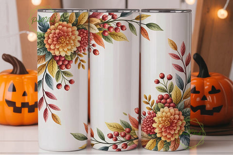 Autumn Floral Watercolor 20oz Tumbler Sublimation PixelChick 
