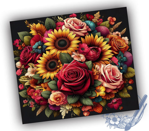 Autumn Flowers 20oz Skinny Tumbler, Fall Tumbler Png, Straight & Tapered Tumbler Wrap, Instant Digital Download Sublimation ToriDesigns 