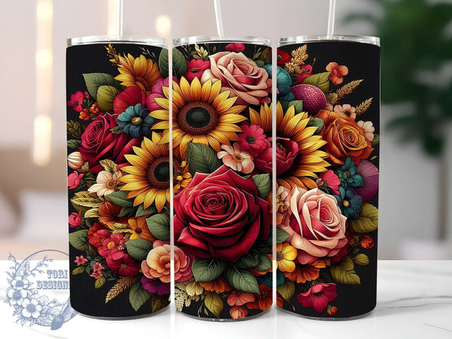 Autumn Flowers 20oz Skinny Tumbler, Fall Tumbler Png, Straight & Tapered Tumbler Wrap, Instant Digital Download Sublimation ToriDesigns 