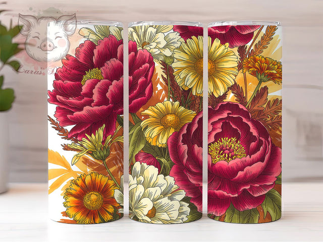 Autumn Flowers 20oz Tumbler Wrap, Fall Inspiration, Floral Design, Seasonal Wrap, Rustic Autumn, 20oz Tumbler Wrap, Sublimation PNG Sublimation Lara' s Designs 