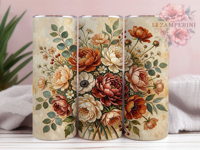 Autumn Flowers Vintage Rustic 20oz Tumbler, Fall Botanical, Vintage Floral, Warm Tones, Rustic Nature, Skinny Tumbler, Sublimation PNG Sublimation Li Zamperini 
