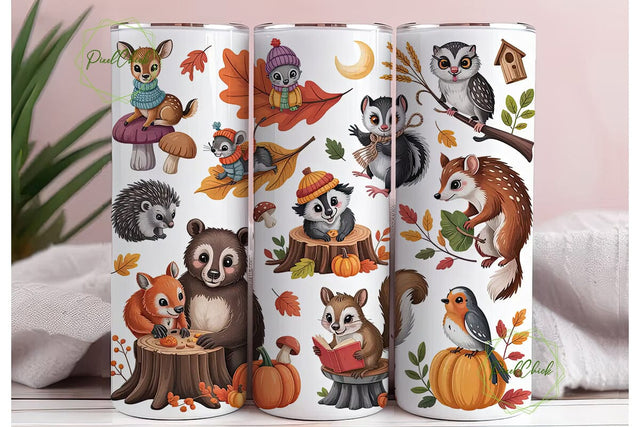 Autumn Forest Animals Tumbler Wrap Sublimation PixelChick 