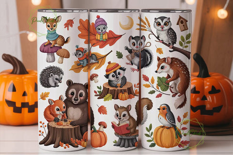 Autumn Forest Animals Tumbler Wrap Sublimation PixelChick 