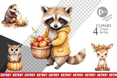 Autumn Forest Cuties Clipart Sublimation artnoy 
