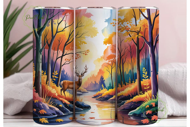 Autumn Forest Deer 20oz Tumbler Wrap Sublimation PixelChick 