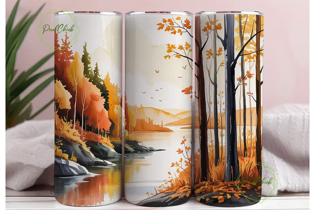 Autumn Forest Lake 20oz Tumbler Wrap Sublimation PixelChick 