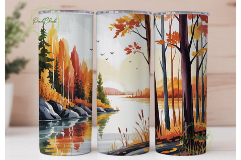Autumn Forest Lake 20oz Tumbler Wrap Sublimation PixelChick 