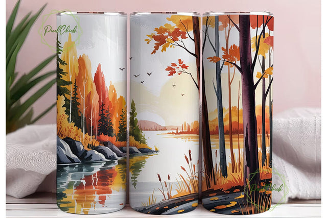 Autumn Forest Lake 20oz Tumbler Wrap Sublimation PixelChick 