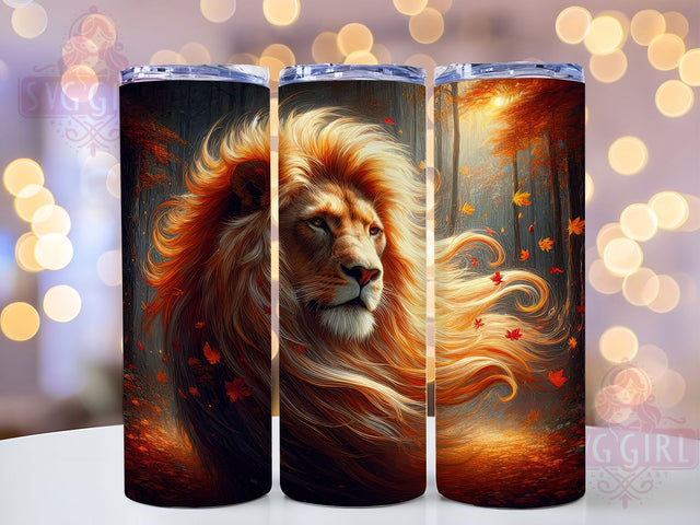 Autumn Forest Lion Tumbler, Majestic Woods Wrap, 20oz Tumbler Sublimation, Regal Wildlife Design, Fall Forest Animal Sublimation, Rustic Nature Tumbler, Golden Mane Wrap Sublimation SvggirlplusArt 