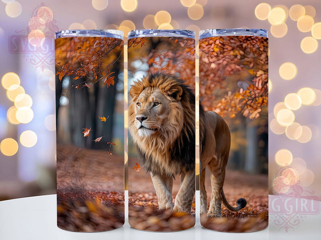 Autumn Forest Lion Tumbler, Majestic Woods Wrap, 20oz Tumbler Sublimation, Regal Wildlife Design, Fall Forest Animal Sublimation, Rustic Nature Tumbler, Golden Mane Wrap Sublimation SvggirlplusArt 