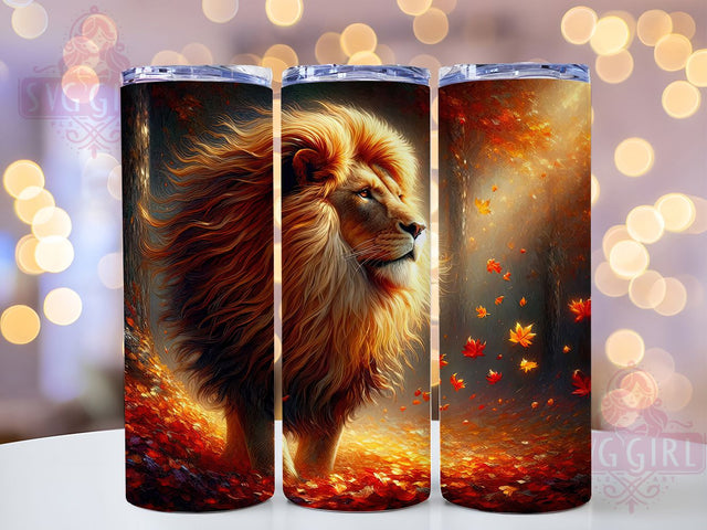 Autumn Forest Lion Tumbler, Majestic Woods Wrap, 20oz Tumbler Sublimation, Regal Wildlife Design, Fall Forest Animal Sublimation, Rustic Nature Tumbler, Golden Mane Wrap Sublimation SvggirlplusArt 
