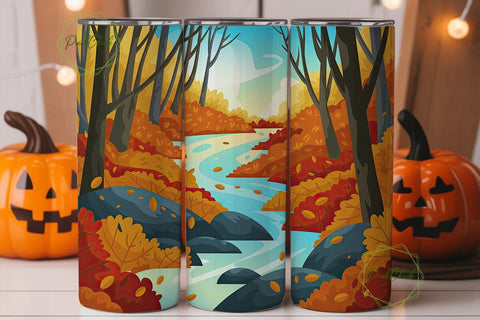 Autumn Forest River 20oz Tumbler Wrap Sublimation PixelChick 