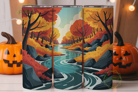 Autumn Forest River 20oz Tumbler Wrap Sublimation PixelChick 