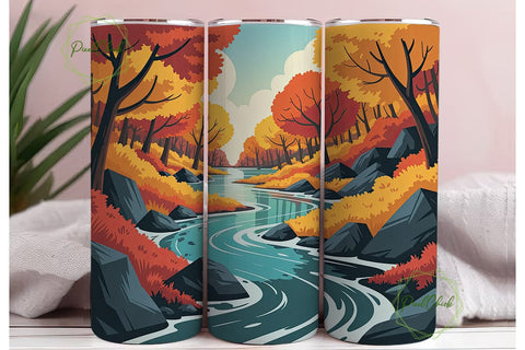 Autumn Forest River 20oz Tumbler Wrap Sublimation PixelChick 