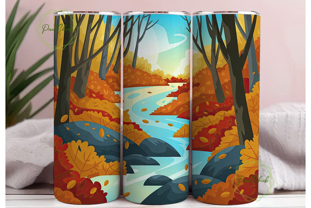 Autumn Forest River 20oz Tumbler Wrap Sublimation PixelChick 