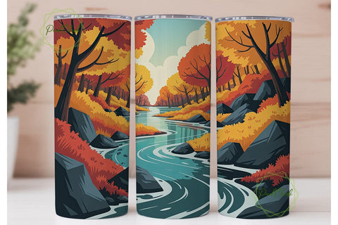 Autumn Forest River 20oz Tumbler Wrap Sublimation PixelChick 
