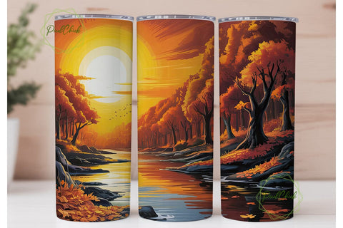 Autumn Forest River Glow 20oz Tumbler Sublimation PixelChick 